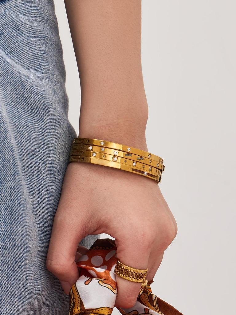 Stainless Steel Geometric Zirconia Bracelet - Chic European American Cross-Border Style Set