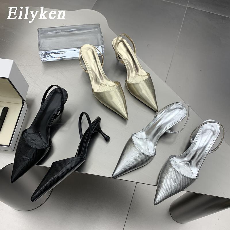 Eilyken Silver Women Pumps Sandals Sexy Pointed Toe Slingback Wedding Party High Heels Mules Shoes Zapatos De Mujer