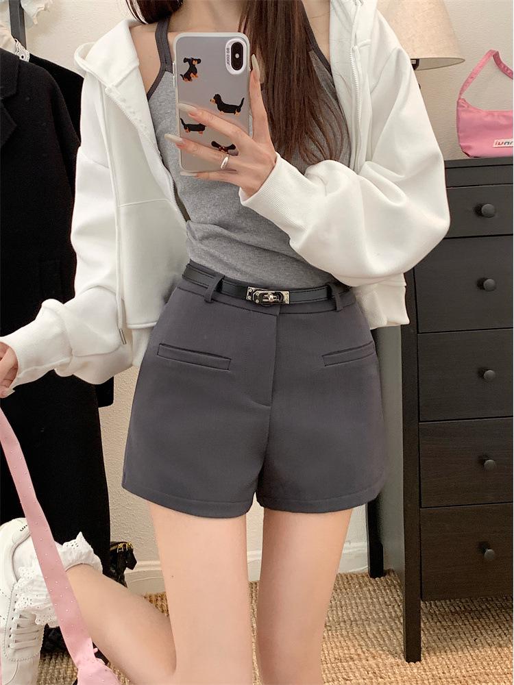 

Черные шорты А-силуэта с завышенной талией для похудения - Универсальные, свободного кроя, ретро с широкими штанинами для весны и лета XS