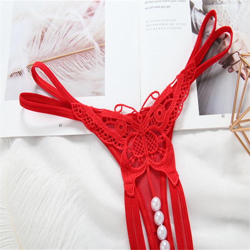 Frauen Tangas und G String Perlen Hohl Frauen Höschen Sexy Unterwäsche Erotische Öffnung Schritt Schmetterling Gestickte T-Rücken