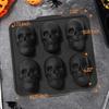 Trendy Silicone Halloween Skull Cake Pan 6 Cavity Skull Metal Framed Baking Tray Food-Safe Non-Stick Baking Pan for Baking