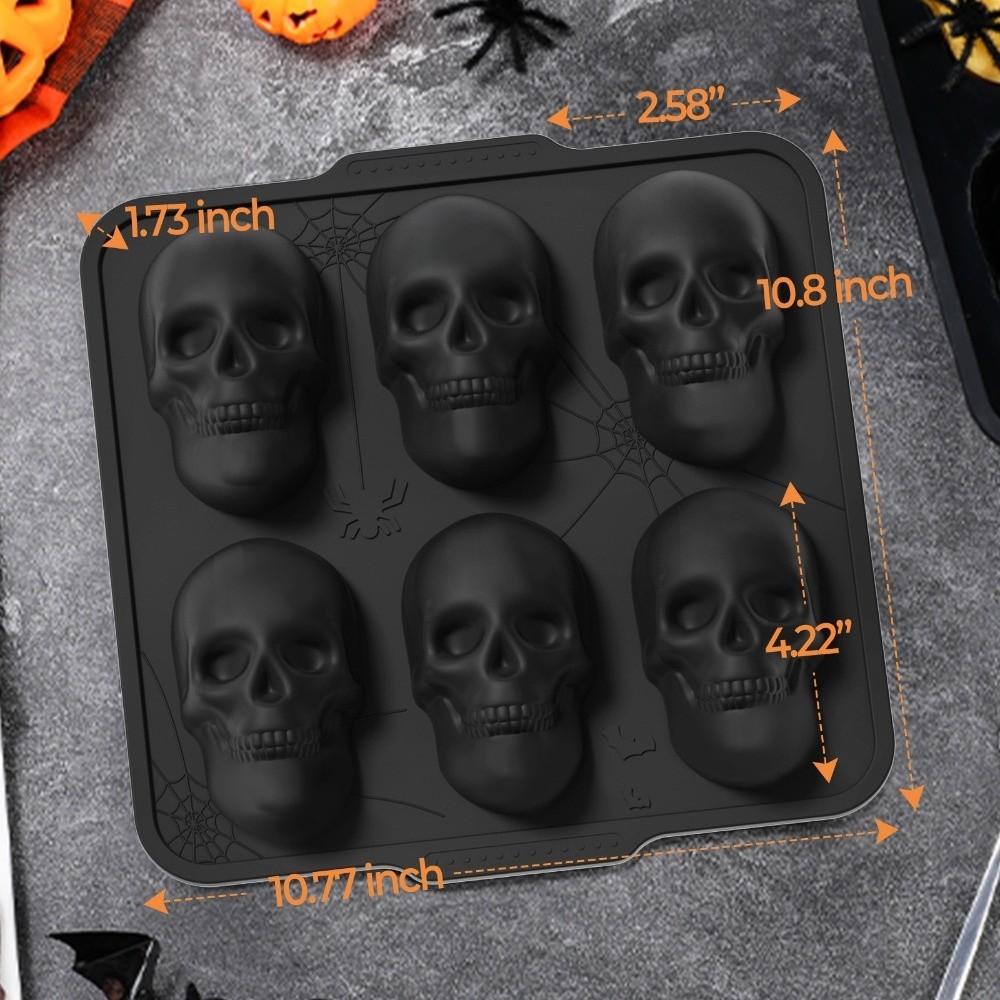 Trendy Silicone Halloween Skull Cake Pan 6 Cavity Skull Metal Framed Baking Tray Food-Safe Non-Stick Baking Pan for Baking