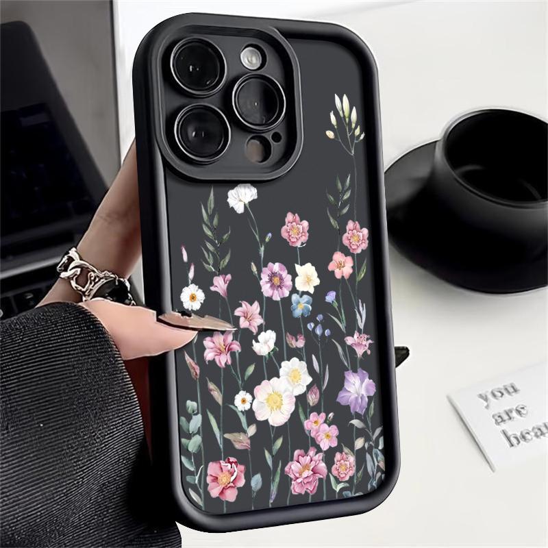 Pentru iPhone 16 Pro 15 14 Plus 13 12 Pro Max 11 Xs Xr 8 7 Roz Motiv Floral Rezistent la șocuri Moale TPU Protecție lentile Husă pentru telefon anti-cădere
