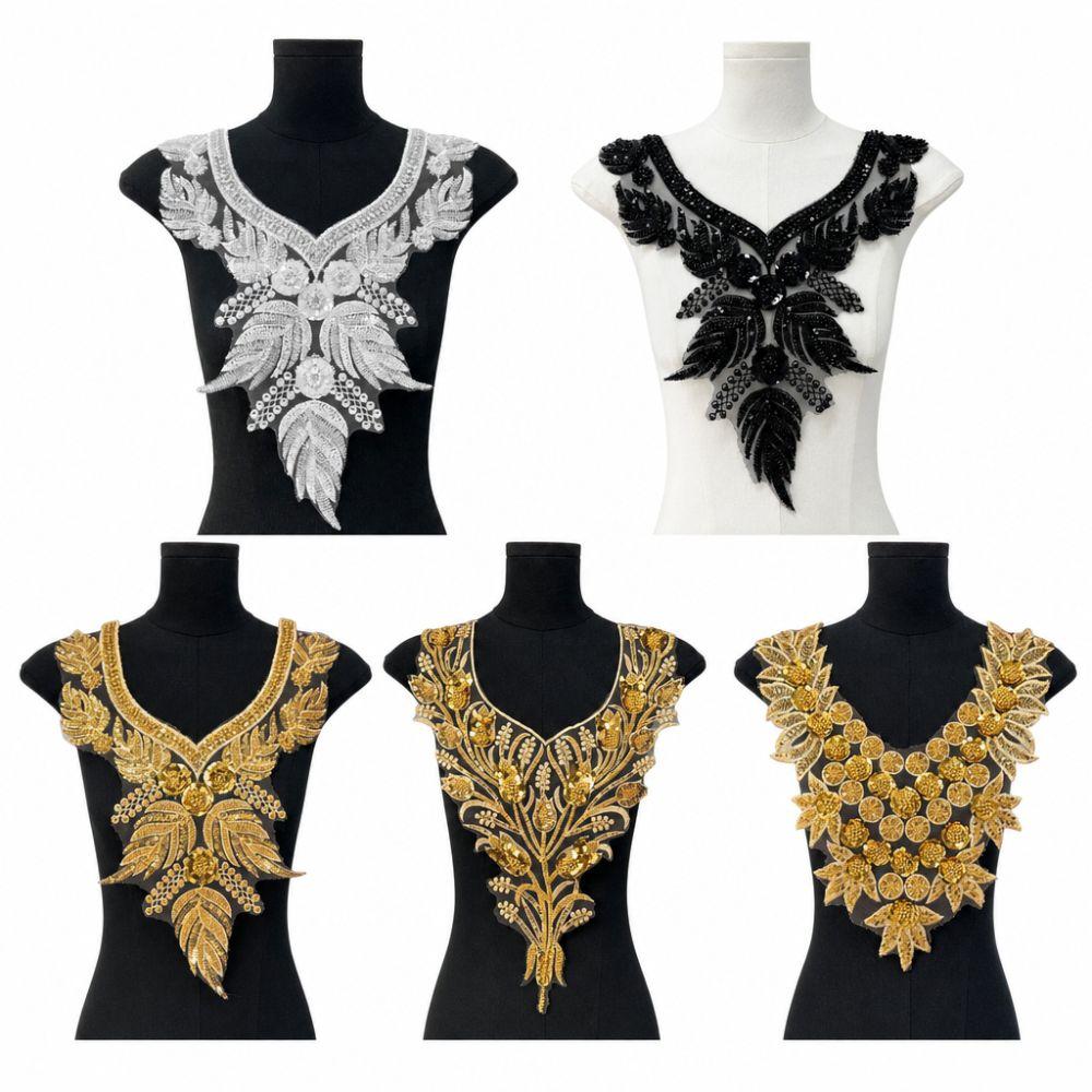 Embroidered 3D Sequin Collar Handmade Lace Fabric Applique DIY Sewing