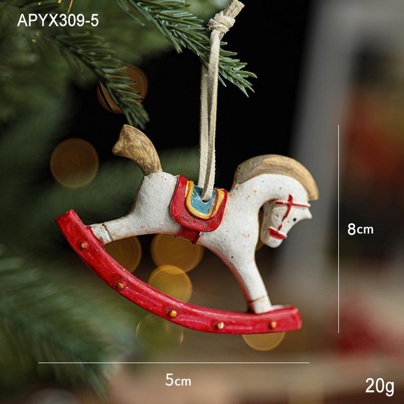 New Christmas Resin Pendant Horse Xmas Tree Decoration Christmas Socks Gift House DIY Kids Toys Gifts Xmas Ornaments