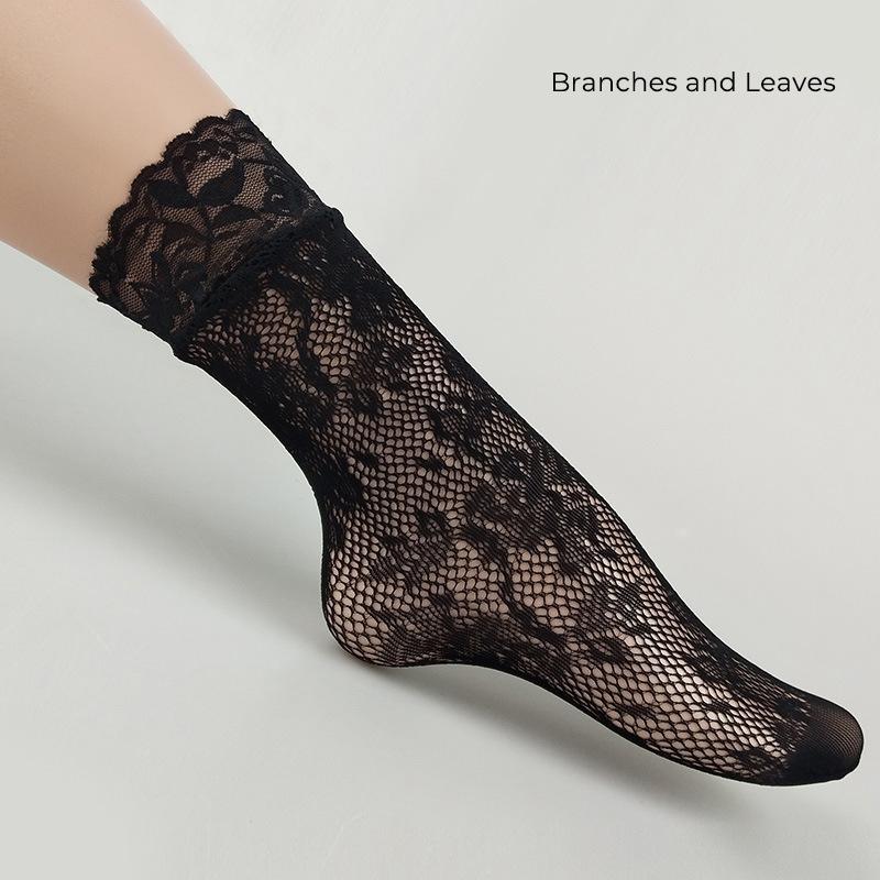 Women Retro Gothic Summer Lace Top Floral Fishnet Ankle Socks Lady Black Nylon Short Lace Stockings 23 Models Shoe Size 5-10