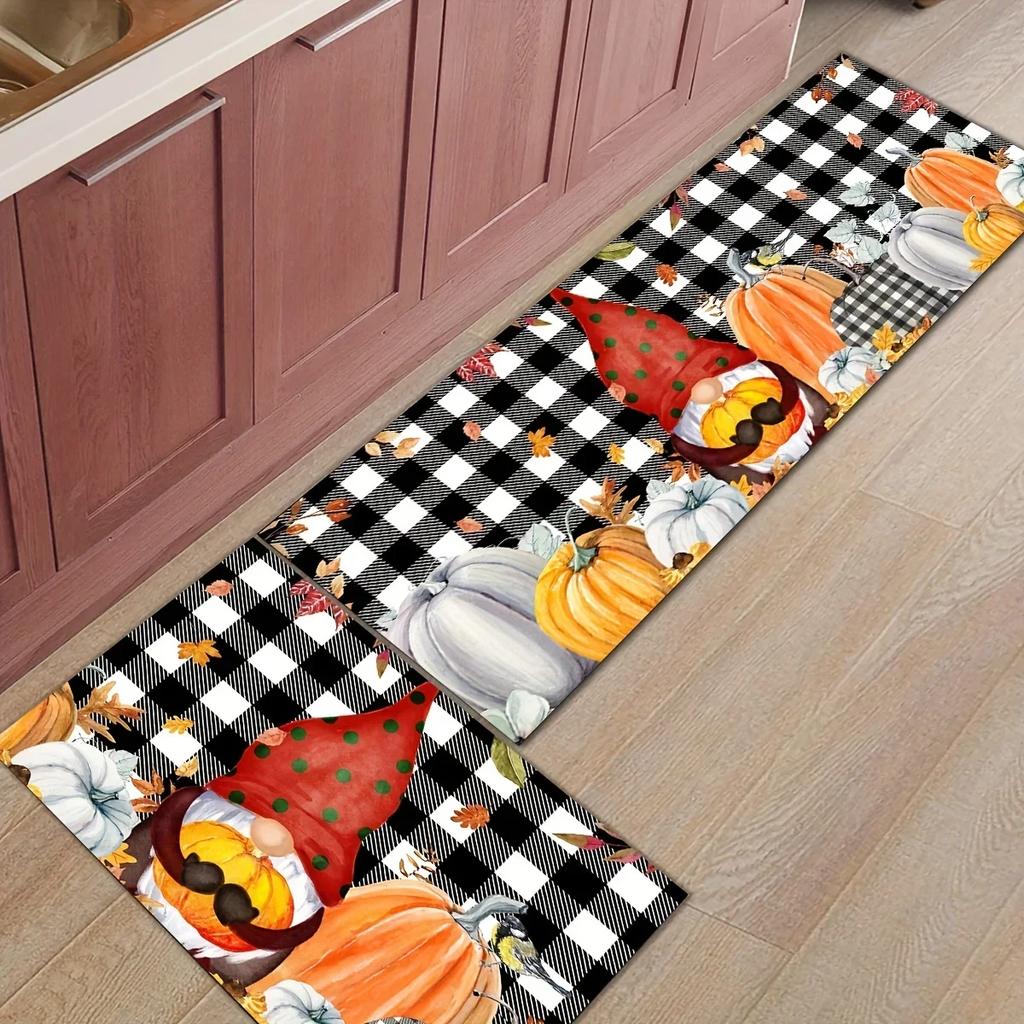 Fall Thanksgiving Pumpkin Gnomes Kitchen Floor Mat Decor Anti-slip Hallway Balcony Rugs Living Room Carpet Bedroom Doormat