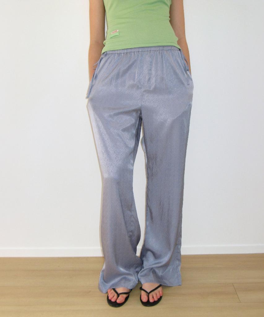RONRON Waist Bow Tie Shining Pants Dusty Blue