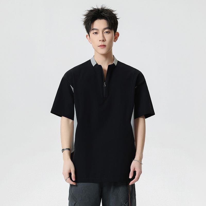 Men s All Match Relaxed Fit Everyday Contrast Color T Shirt M чёрный