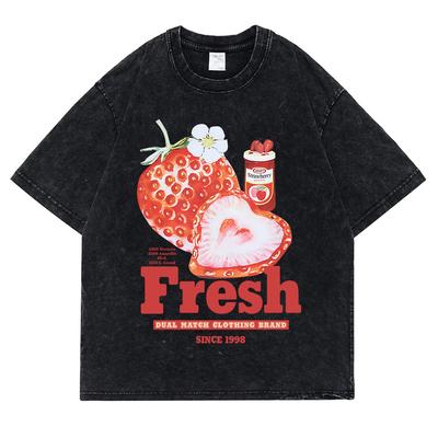 Fresh Strawberries Washed Retro Snow Tshirt Men Creativity Sweat Clothing Fashion Tee Clothes T Shirts Breathable