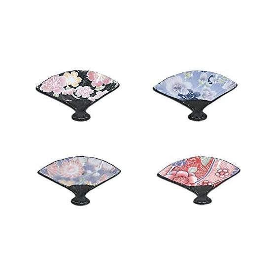 Japanese Fan Flower Scroll Chopstick Rest Set - 5 Piece Ceramic Chopstick Holders