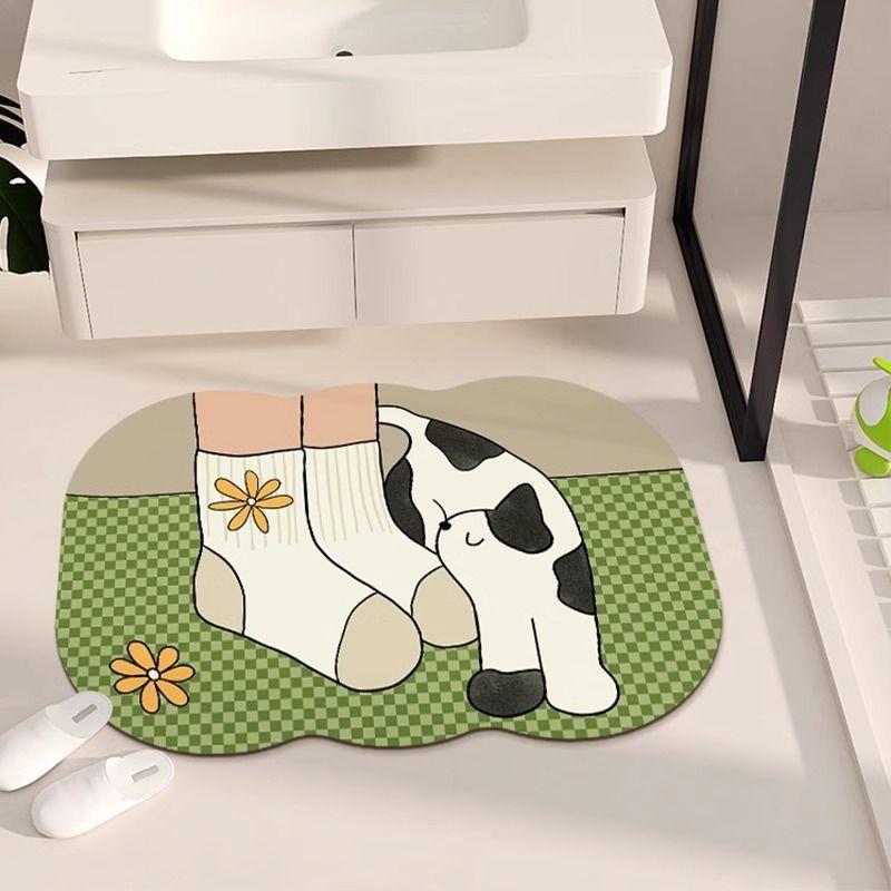 Bathroom Water Absorption Diatom Mud Floor Mat Cartoon Bathroom Toilet Door Dirt-resistant Anti-slip Mat Household Quick-drying Floor Mat