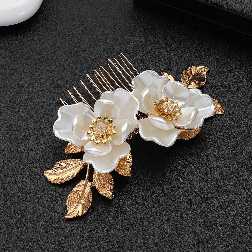 Bridal Hair Comb with White Lotus Decor Wedding Elegant Alloy Comb Barrette for Princess Party Favors Accessories