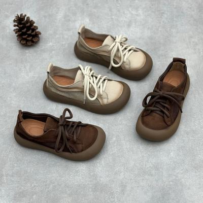 Genuine Leather Lace-up Single Shoes Spring and Summer Shoes Artistic and Casual Matte Cowhide Women's Shoes