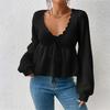 Women's Casual Fashion Loose V-neck Drawstring Ruffled Skirt Knitted Pullover Top
