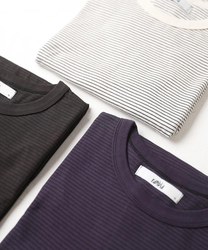 Lambeulla Binding Stripe Short Sleeve T-Shirt [Dark Purple]
