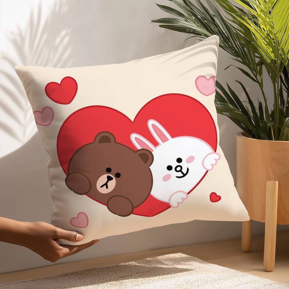 B-Brown Bear and C-Cony Pillow Case Plush Fabric Soft  Pillowcase Double Sided Print Cushion Cover Household Gifts