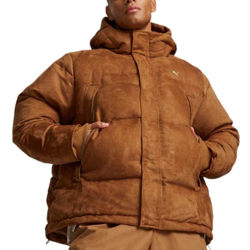 Puma Logo MMQ Faux Leather Down Jacket 'Brown' Men's 535786-74
