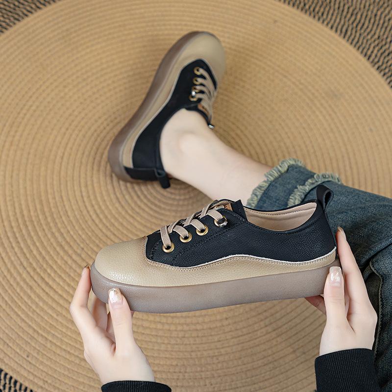 Fashion GKTINOO Women Sneakers 2025 Spring New Genuine Leather Loafers Women Casual Lace-up Women's Nurse Shoes Big Size