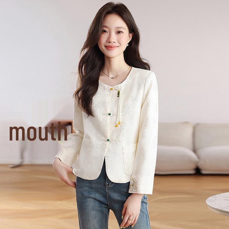 Chic New Women's Chinese-Style Jacket: Spring/Autumn Slim Fit White Embroidered Top