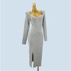 Export Single Fashion Wind Pure Color Split Long Sleeve Slim-Fit Figure Flattering Sheath Mid-Length Knitting Dress Sweater Female