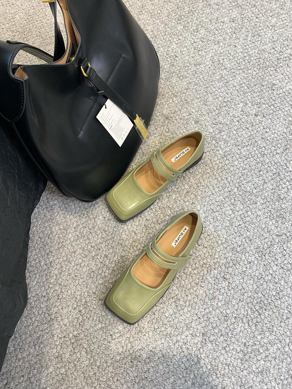 Мода Квадратный носок Женские лоферы Модные туфли на плоской подошве Низкий каблук Черный — фото 10