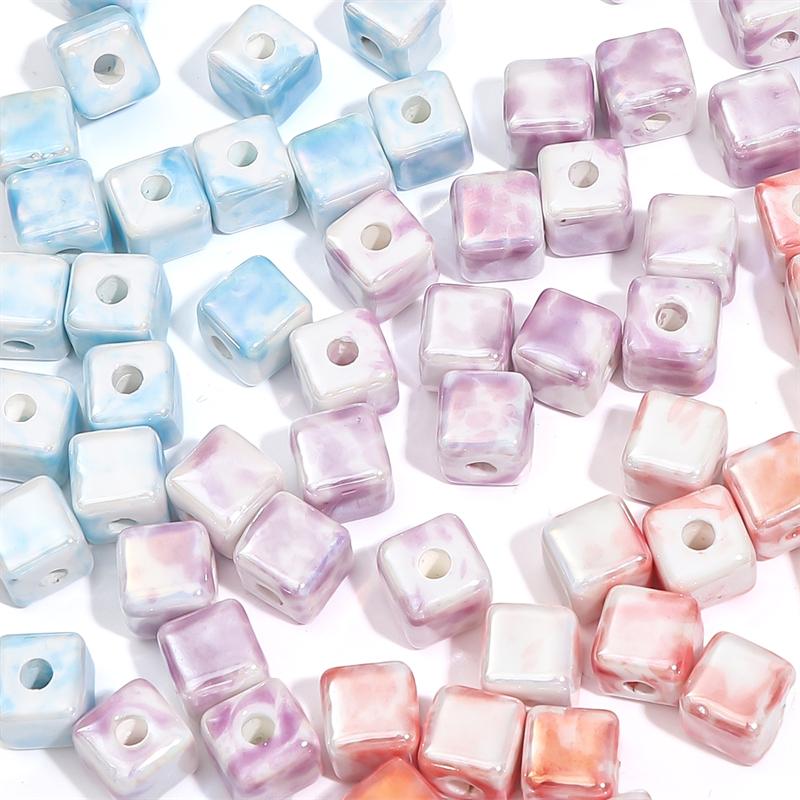 10Pcs Ceramic Ink Splatter Dyed Square Beads Charms Loose Spacer Beads for DIY Bracelet Necklace Jewelry Making Accessories