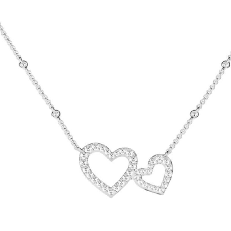 APM Monaco Heart-shaped hollow design, stainless steel alloy rhodium-plated necklace, same style for men and women, silver WC8180OX серебряный