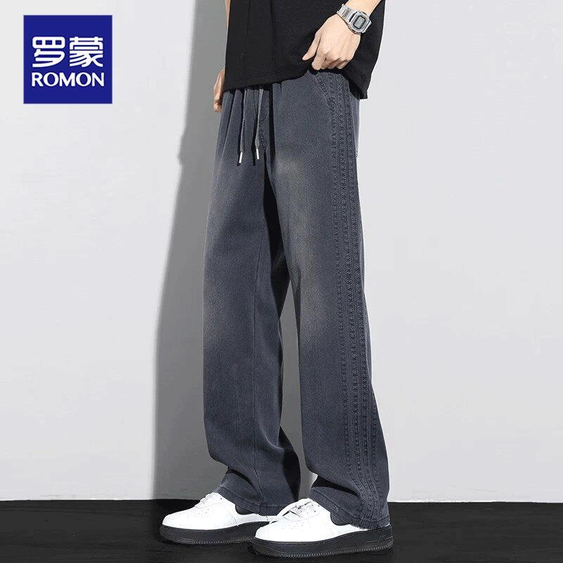 ROMON Men's Tencel Denim Straight Casual Pants