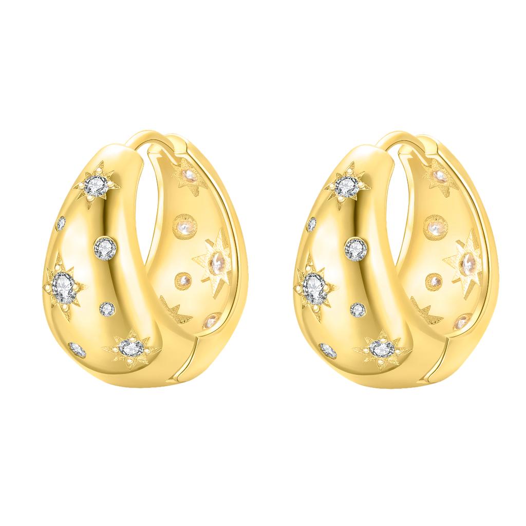 925 Silver Golden Sun Ear Rings Irregular Geometry Star Ear Jewelry Wedding Jewelry Zircon Stone Earrings for Women