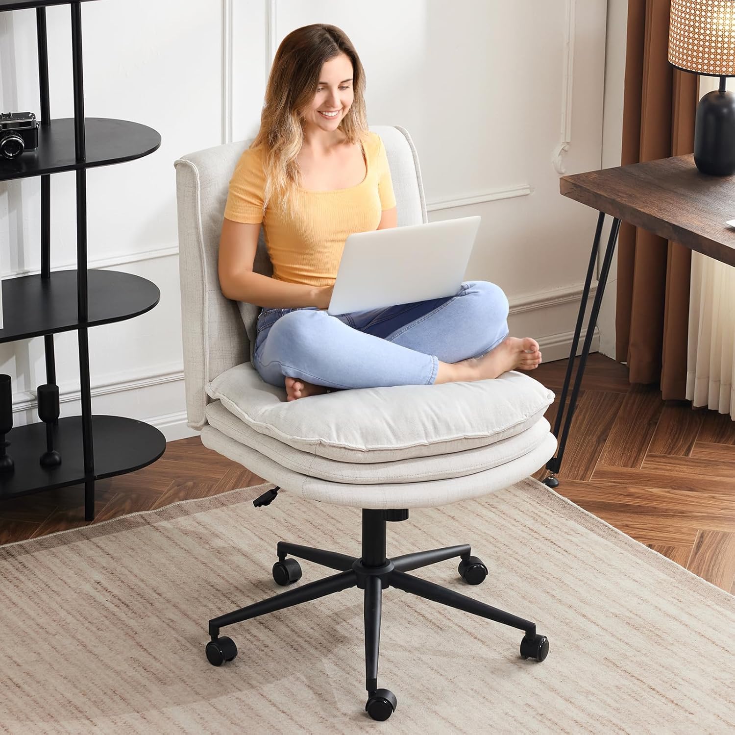 

TOPAIM Linen Desk Rocking Chair with Sofa Office Tireless Rocking No Single Wide Height Japanese Instruction Manual Included Chair, Cross-legged бежевый