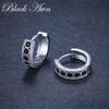 BLACK AWN Exquisite Small Round Hoop Earrings Black Stone Earrings for Women Hoop Earring Jewelry