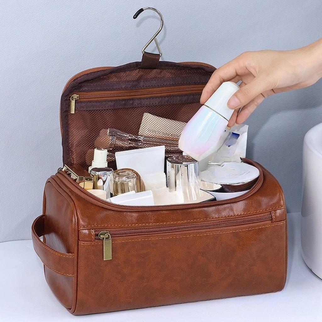 Large Capacity Men's and Women's Toiletries Bag, Portable for Outdoor Use, Waterproof PU Makeup Bag, Simple Business Travel Handbag Storage Bag