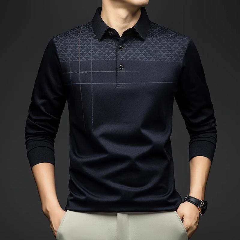 Осенняя Зимняя Мужская Одежда С Длинным Рукавом Модная Деловая Рубашка Поло С Воротником 3XL