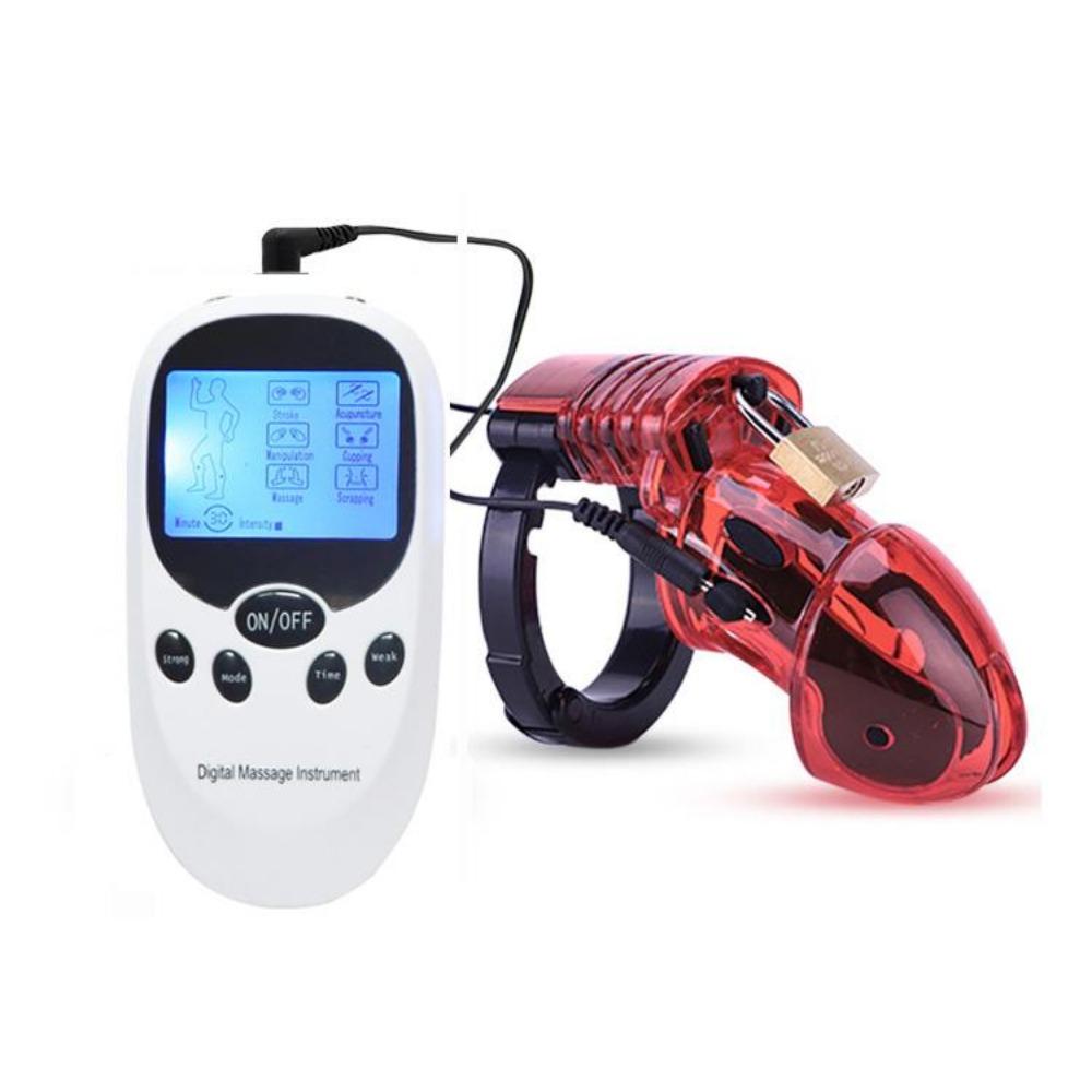 Electro Shock CB6000 Male Chastity Cage Ball Stretcher,Electric Shock Cock Cage Penis Ring, Timer Lock Chastity Belt Sex Toy