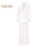 2 Pcs/Set Women Suit Coat Pants Set Deep V Neck Lapel Single Button Closure Mid Length Cardigan Long Sleeve Jacket Straight Trousers Lady Formal