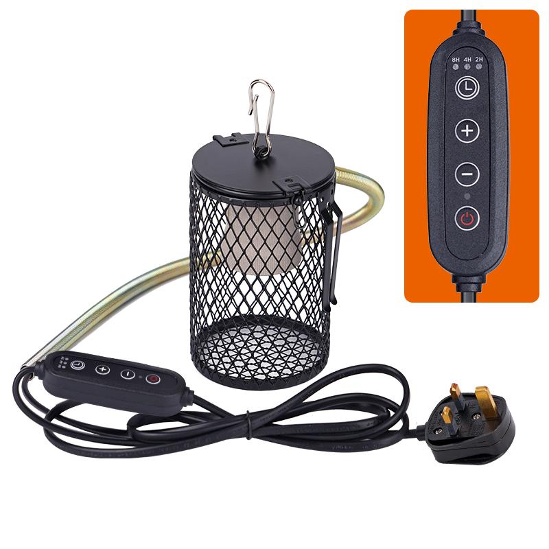 220V Reptile Heat Lampshade Pet Heater Lamp Guard Timeable Anti-Scalding Preservation Infrared Ceramic Heat Lamp Lizard Turtles