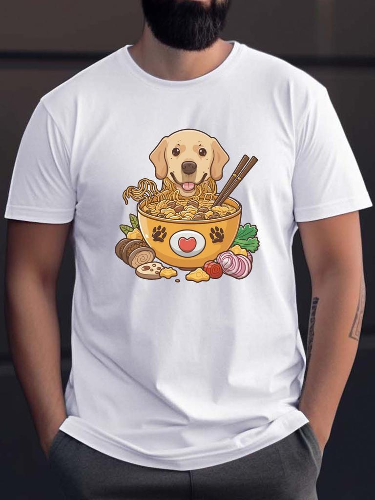 Cartoon Labrador RaUnisex Noodle Print Unisex Short Sleeve Tshirt Puppy Food O Neck Tee Dog Fan Casual Male Street Fashion Tops