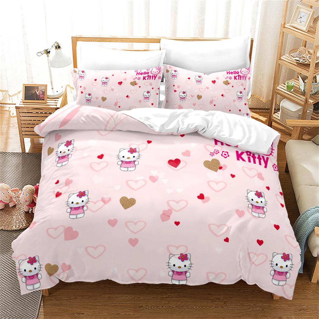 Sanrio Hello Kitty Quilt Cover Anime Full Pink Cartoon Duvet Skin Friendly Breathable Cute Printed Comforter Bedding