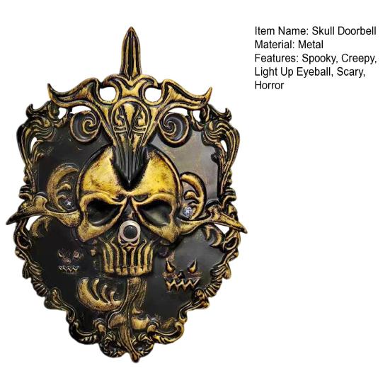 Halloween Skull Doorbell Decoration Spooky Skeleton Door Bell with Light Up Eyeball for Haunted House Party Decor