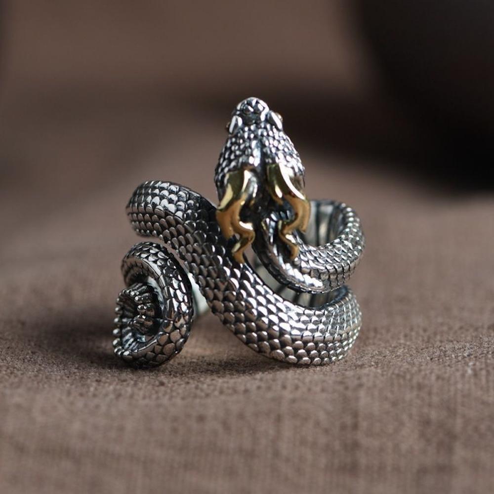 

Retro Men s Alloy Snake Ring Adjustable Open Ring for Men Trendy Jewelry Hip-Hop Accessories Gift One Size