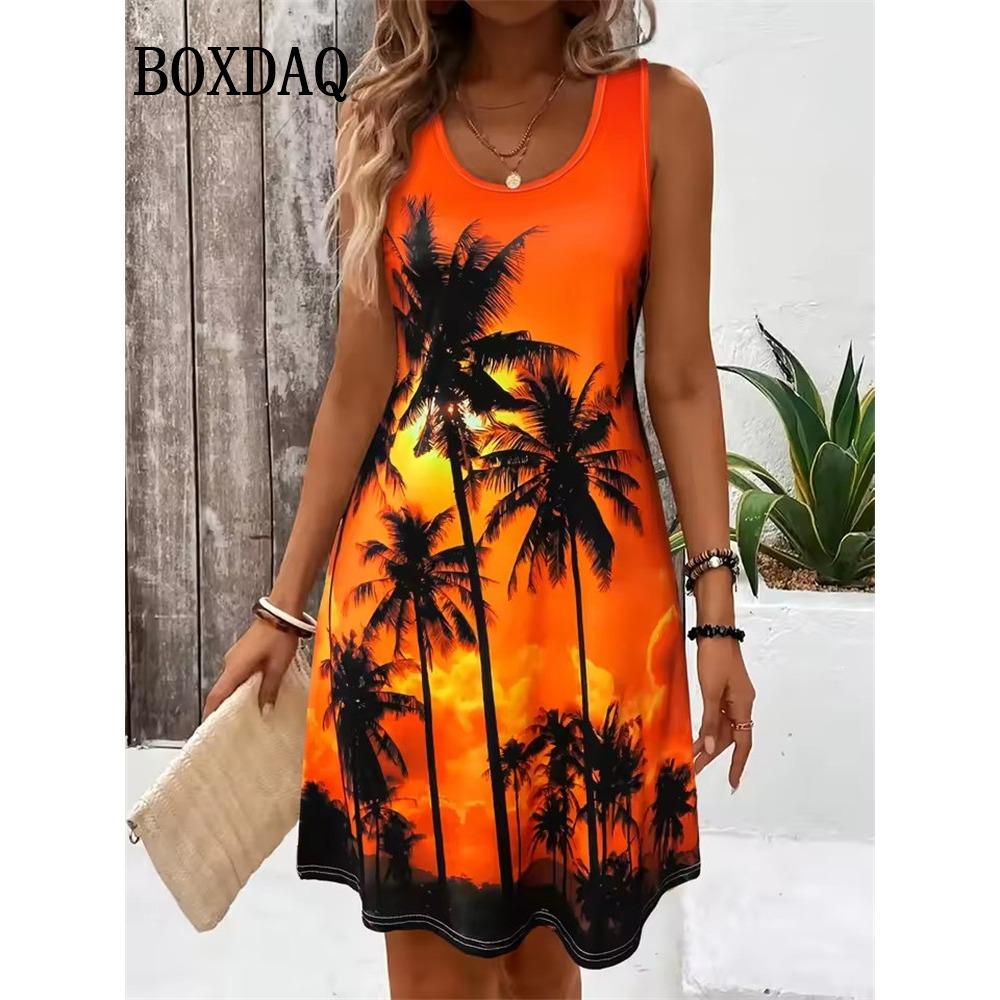 Summer Hawaii Scenery 3D Print Beach Dresses Women Loose Party Dress Sleeveless Sundress Casual Flower Tank Short Dresses 2025