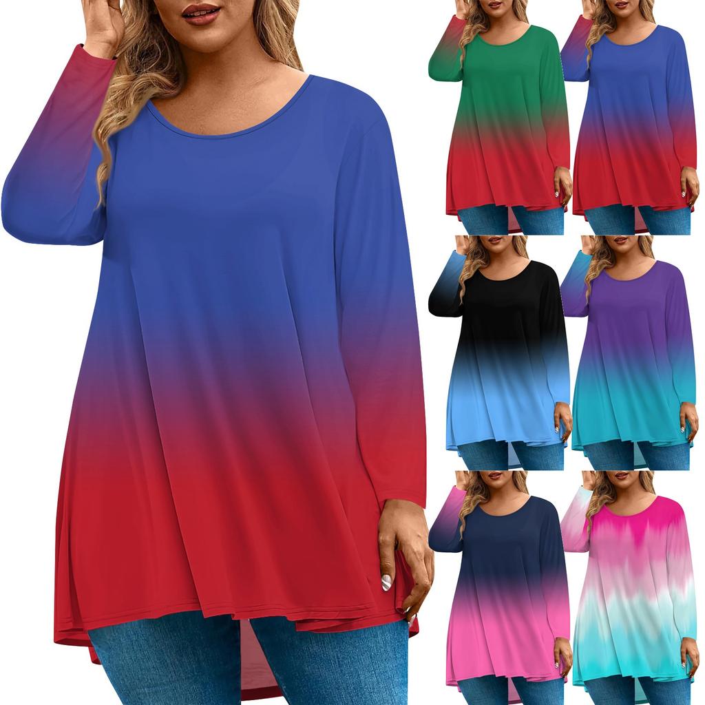 Dame Mote Stor Størrelse Rund Hals Langermet Casual Trykk Løs Pullover Topp