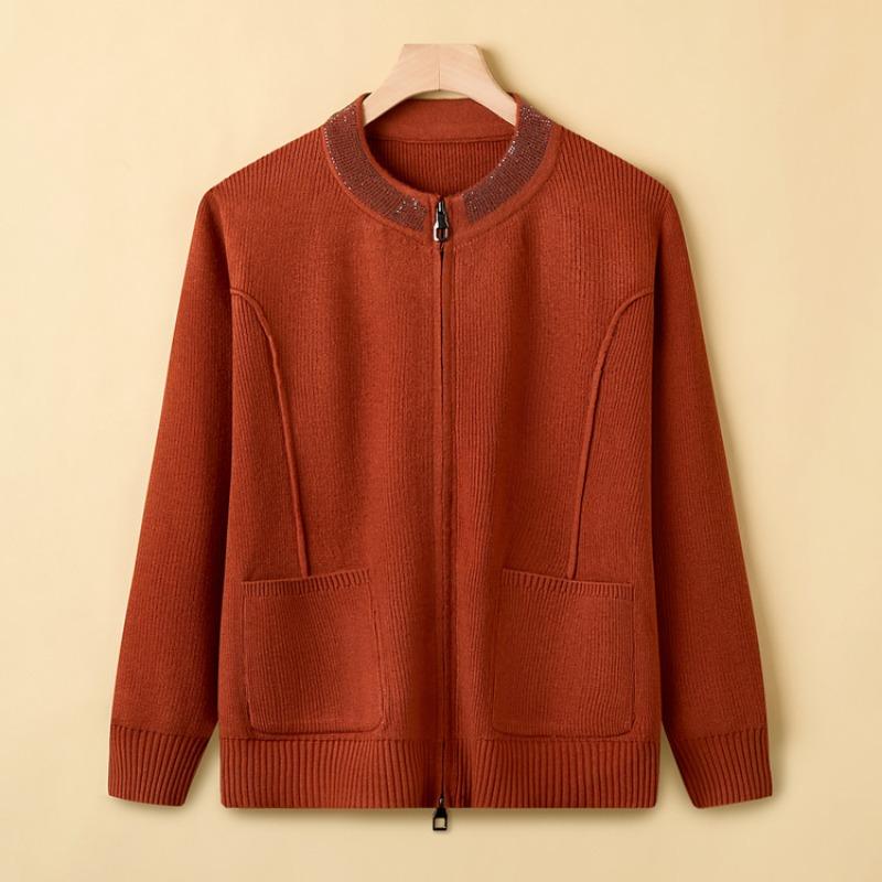 Mid-mother Autumn Clothes Knitted Clothes New Middle-aged and Elderly Women's Clothing Noble Thickened Sweater Jacket