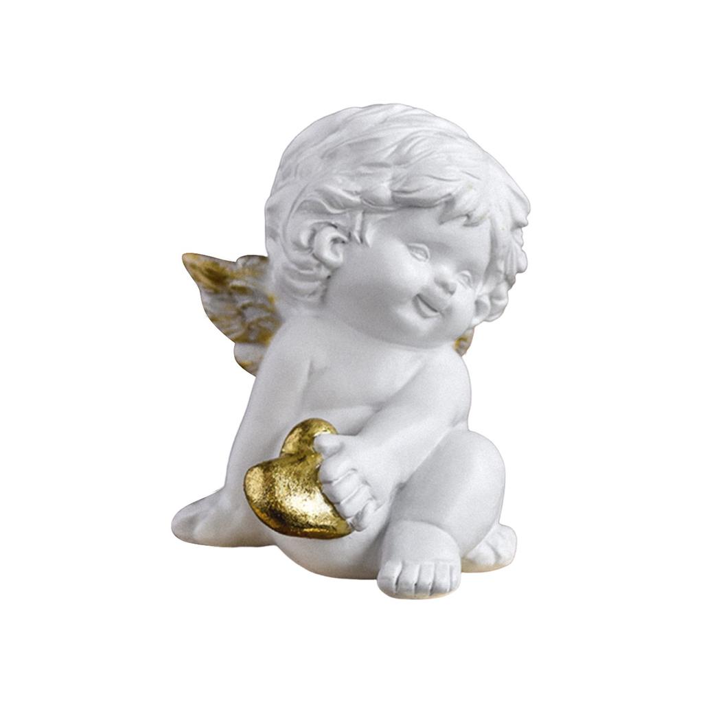 Resin Imitation Gypsum Heart-shaped Little Angel Desktop Ornament, Style Character Home Decoration Sculpture