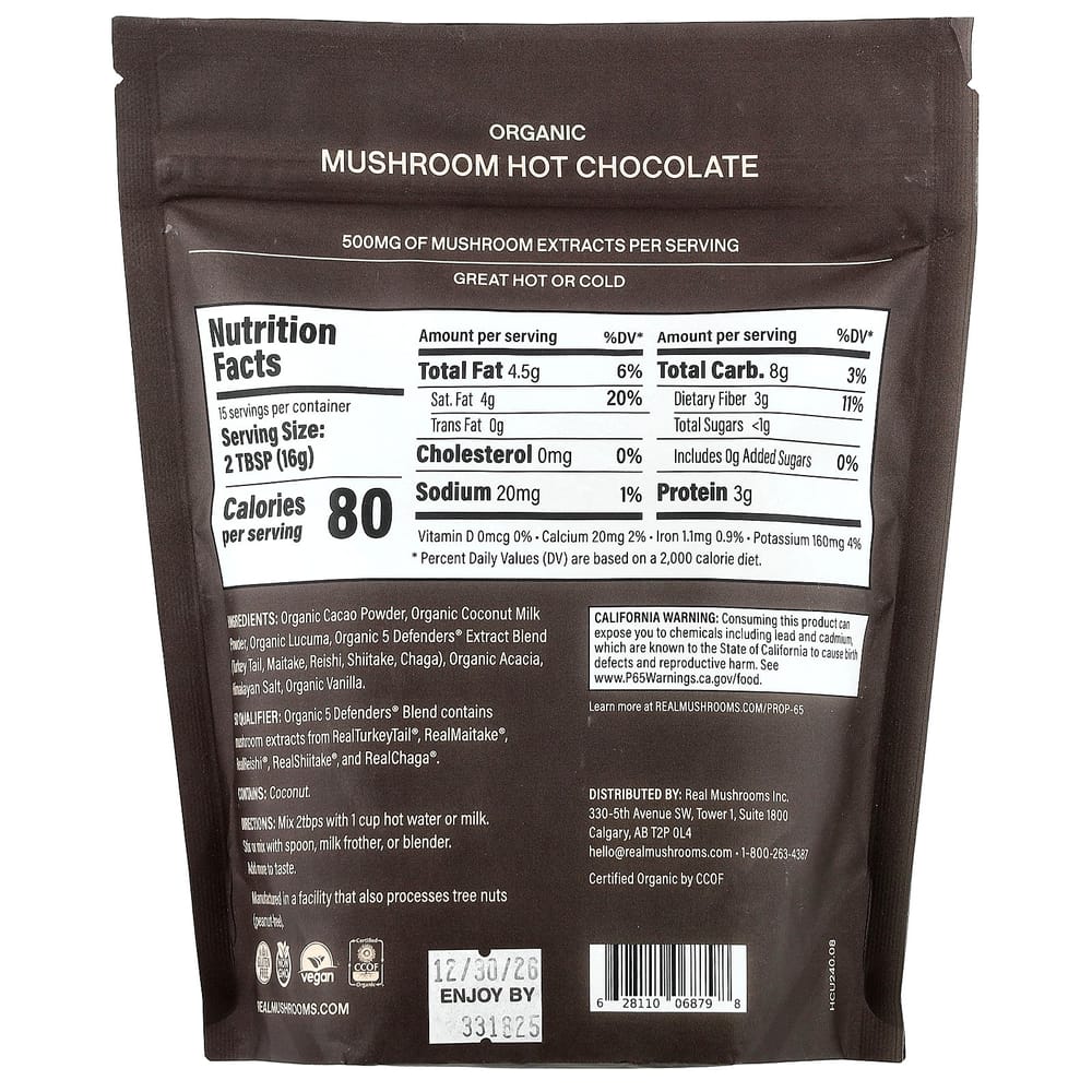 iHerb Mushroom Hot Chocolate Defenders Blend, Unsweetened, 240g