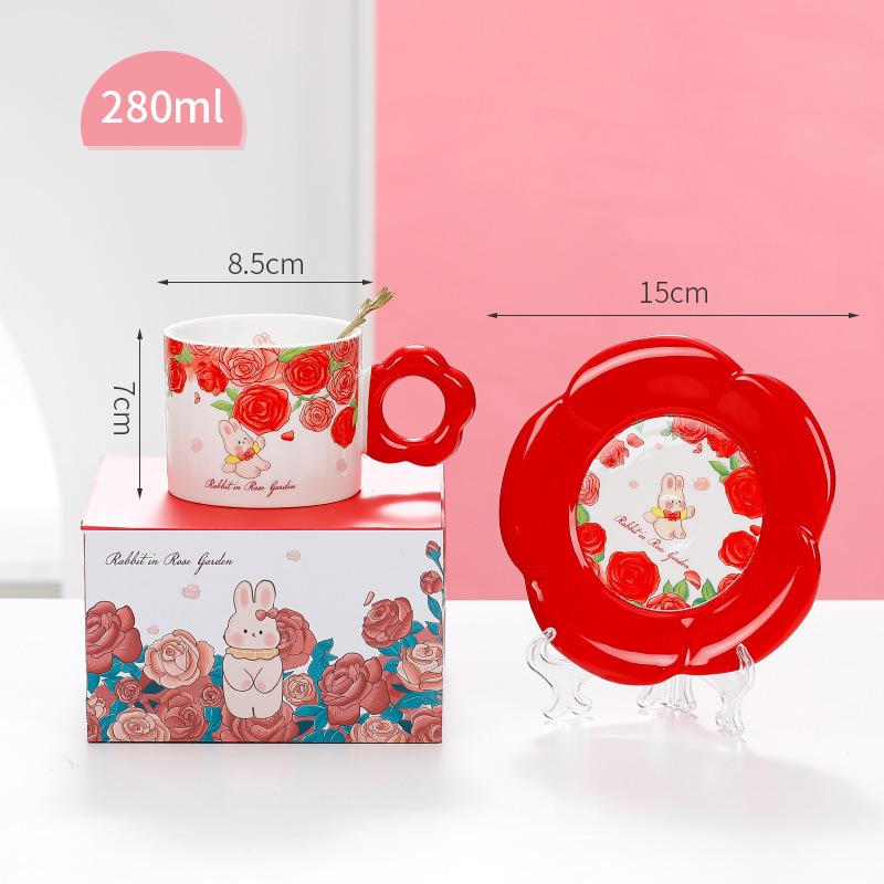 High value ceramic cup Internet celebrity same cartoon tulip home office girls coffee water cup souvenir cup