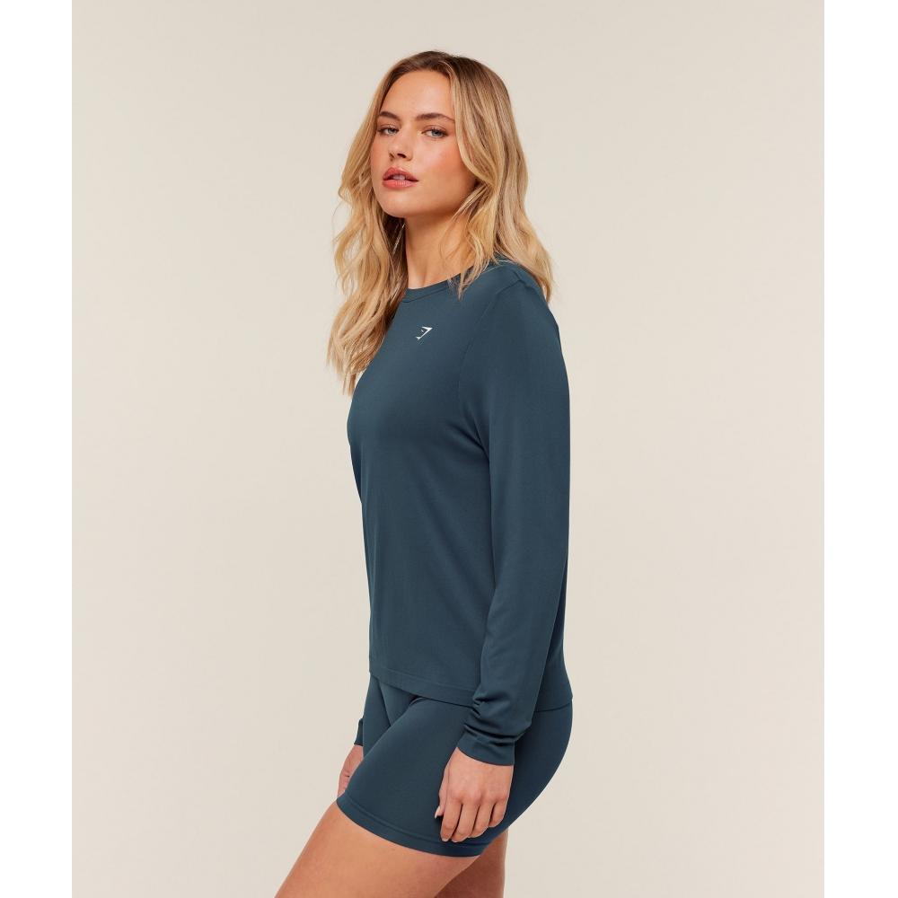 Gymshark Everyday Seamless Long Sleeve Top Gs Stealth Blue B8a4q Ud6s