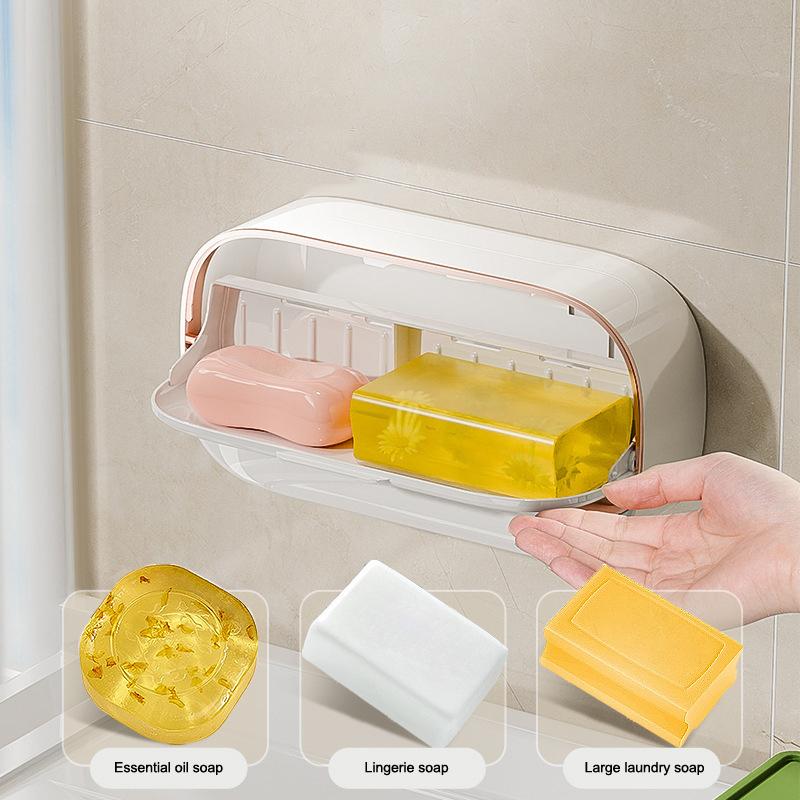 1 Stück Wandmontierte Bohrerfreie ABS Große Wasserdichte Seifenschale mit Abtropfbox Stilvolles Badezimmerzubehör