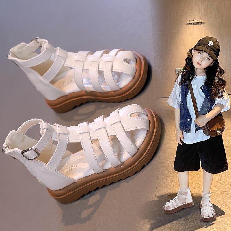 Brytyjski styl sandały dziecięce dziewczęce letnie dziecięce ażurowe buty plażowe modne codzienne dziewczęce wysokie proste rzymianki